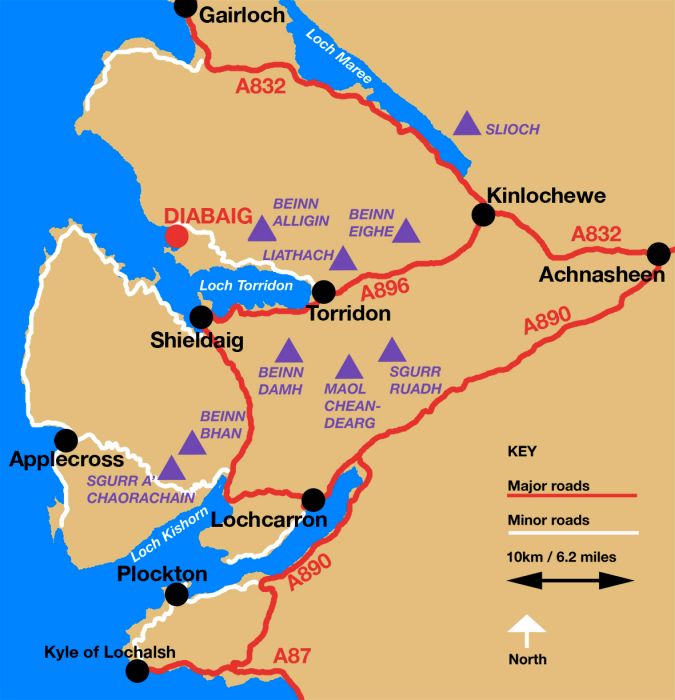 A map of the Munros in the vicinity of Lochcarron, Glen Carron, Applecross and Torridon.